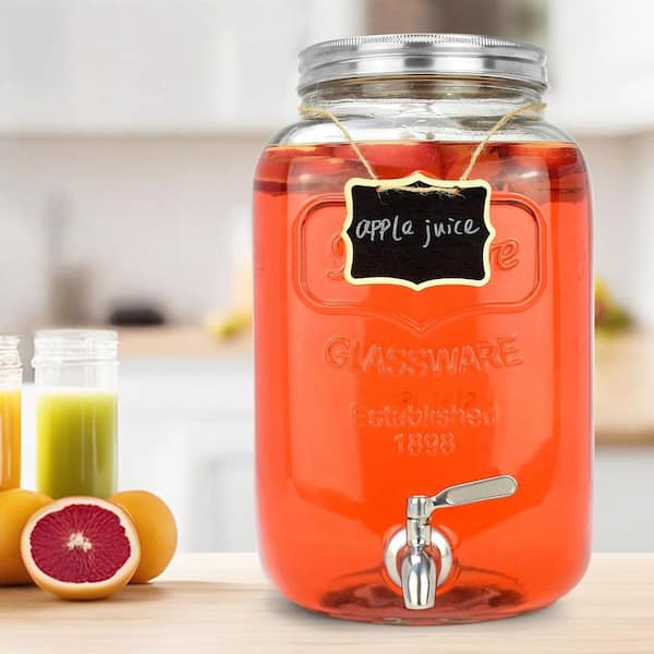 2-Pack 2 Gal. Clear Glass Beverage Dispenser Set with Stainless Steel Spigot and Metal Stand for Parties, Events