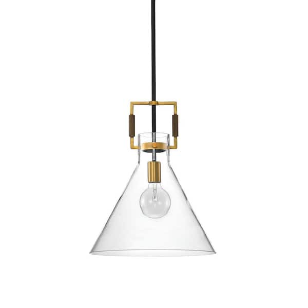Edvivi Essence 1-Light Contemporary Oil Rubbed Bronze and Antique Gold Pendant with Clear Cone Glass Shade