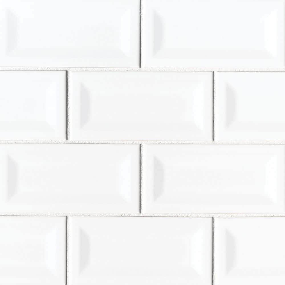White Inverted Beveled 3 in. x 6 in. Glossy Ceramic Subway Wall Tile (1 sq. ft. / case) price history on PriceWatchPro