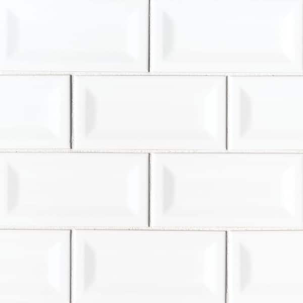 MSI White Inverted Beveled 3 in. x 6 in. Glossy Ceramic Subway Wall Tile (1 sq. ft. / case)
