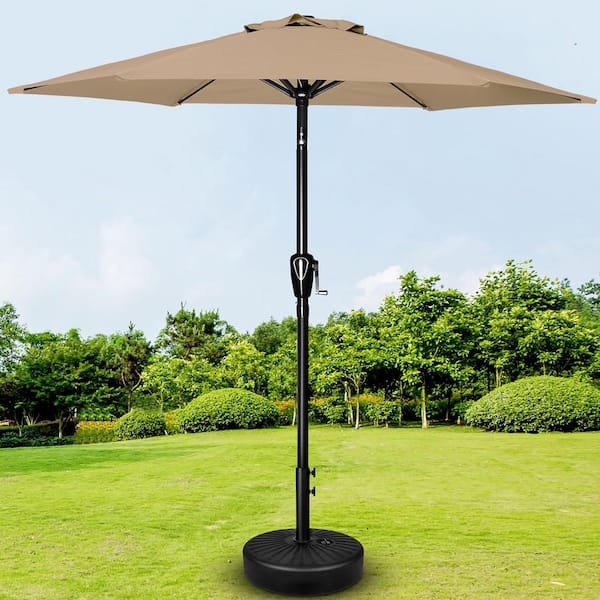 Coporesell 7.5 ft. Stainless Steel Patio Umbrella in Tan with Push Button Tilt and Crank