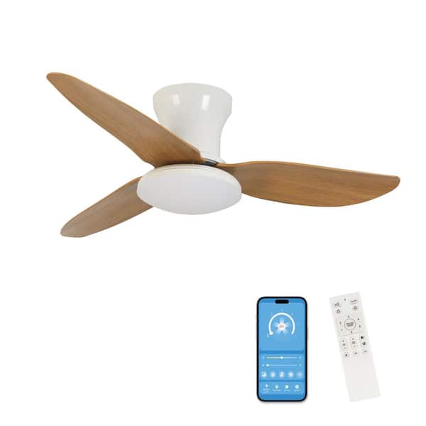 40 in. Indoor Wood Low Profile DC Motor Small Flush Mount Ceiling Fan Light with Integrated LED with Remote, 3 Blades