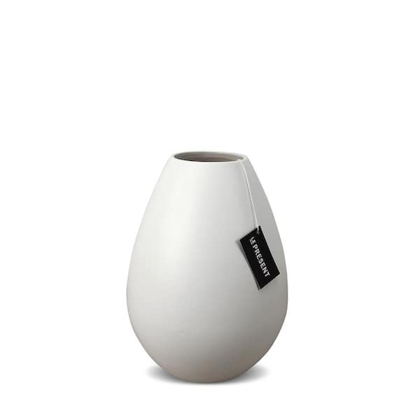 Unbranded Drop Wide Medium Ceramic Vase In White Matte 8.6 in. Height