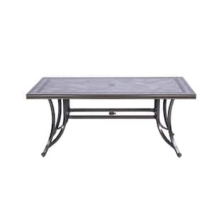 67.8 in. L x 39.8 in. W Aluminum Rectangle Patio Dining Table Porcelain Top Dining Table with Umbrella Hole