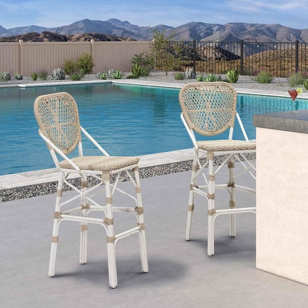 PURPLE LEAF Modern Aluminum PE Rattan Bar Height Outdoor Bar Stool with Back for Pool Garden Kitchen Island (2-Pack)