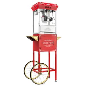 850 W 8 oz. Red Vintage Style Popcorn Machine with Cart