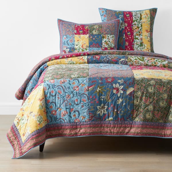 The Company Store Company Cotton Meadow Patchwork Multi Striped King Cotton Quilt