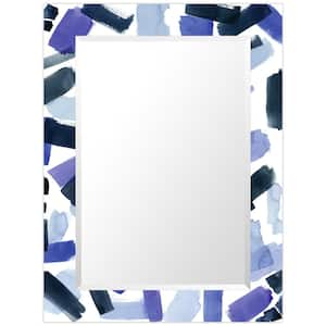 30" x 40" Cerulean StrokesRectangular Framed Beveled Modern Mirror on Free Floating Printed Tempered Art Glass