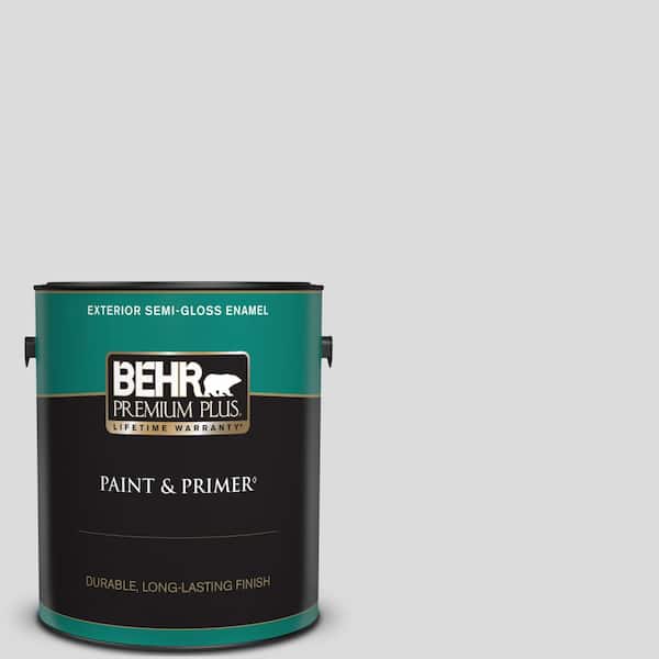 BEHR PREMIUM PLUS 1 gal. #N530-1 Pixel White Semi-Gloss Enamel Exterior Paint & Primer