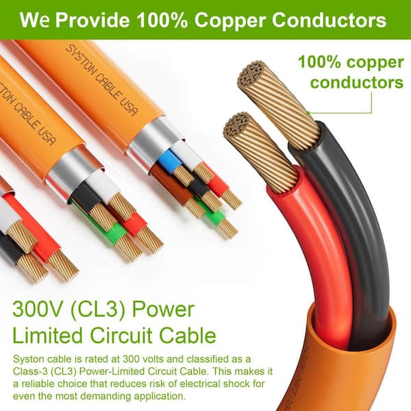 100 ft.18 / 3 Orange CL3P Stranded Copper Security Alarm Wire Plenum Rated UV Resistance for Intercoms and Burglar Alarm