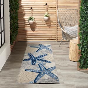 Aloha Blue/Gray 2 ft. x 6 ft. Kitchen Runner Nautical Contemporary Indoor/Outdoor Patio Area Rug