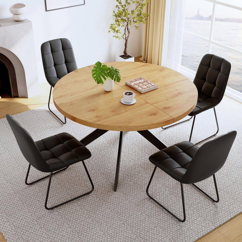 5-Piece Set Chairs and Oak Round Dining Table, Dining Table Set, Dining Room Set with 4 Black Chairs price history on PriceWatchPro
