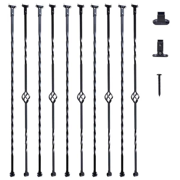 VEVOR 44 in. H x 2.2 in. W Black Staircase Metal Balusters Galvanized Steel Stair Railing Kit Spindles Deck Baluster (10-Pack)