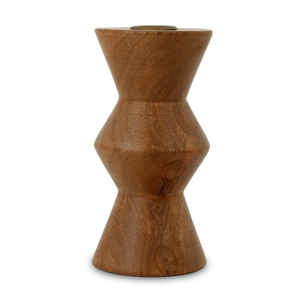 Iver, Small Candle Holder with Mango Wood and Antique Metal Cup, Brown