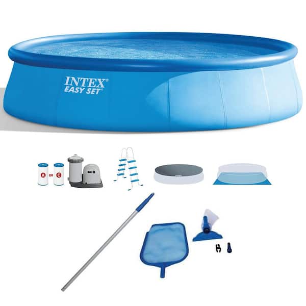 Intex 18 ft. Round 48 in. D Inflatable Pool Set with Cleaning Maintenance Swimming Pool Kit