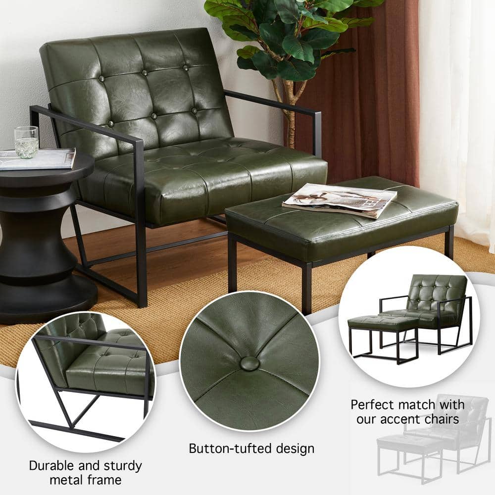 Hunter Green Faux Leather and Chrome Accent Chair Set