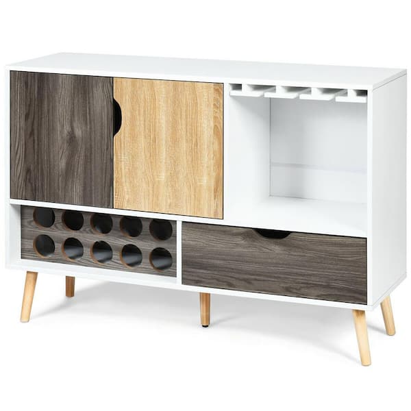 Costway White&Black Sideboard Buffet Table Wooden Console Table with Drawers and Cabinets