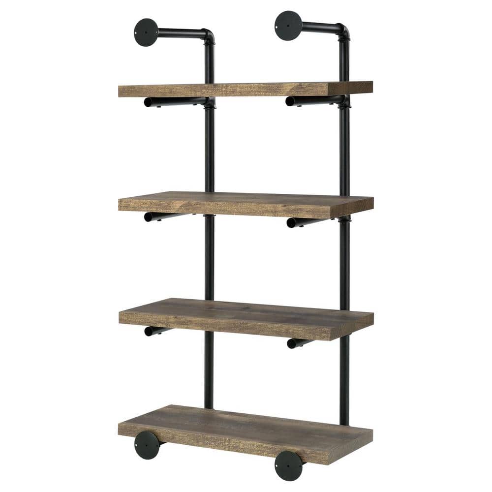Black and Brown 23.5 in. Wood and Metal Decorative Stand 4-tier Wall Shelf