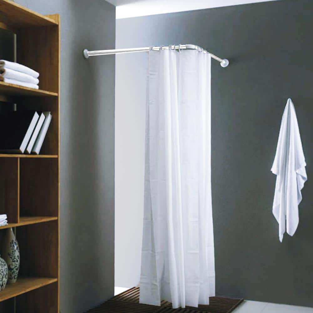 White L-Shaped Wall Mounted Corner Shower Curtain Rod