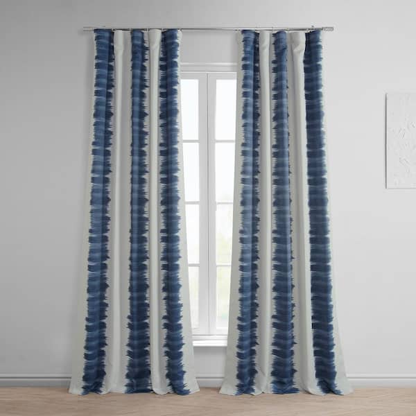 Exclusive Fabrics & Furnishings Flambe Blue Striped Room Darkening Curtain - 50 in. W x 108 in. L Rod Pocket with Back Tab Single Curtain Panel