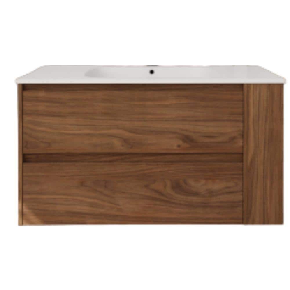 Brown Oak 36 in. Wall Mounted Bathroom Vanity with Single Sink Gel and Soft