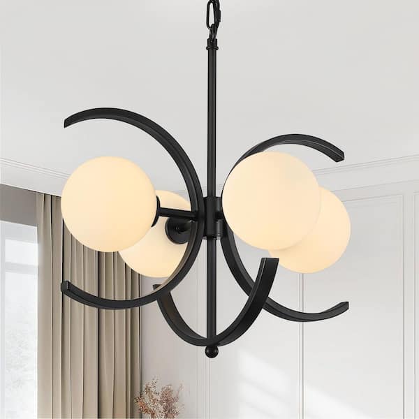 4-Light Black and White Modern Sputnik Sphere Chandelier for Kitchen Island