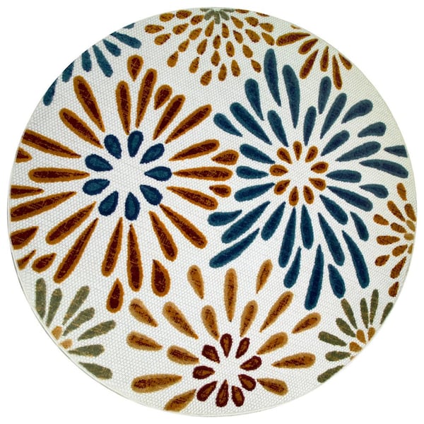 Leick Home Beam Flower Multi-Colored 5 ft. x 5 ft. Round Floral Polypropylene Indoor/Outdoor Area Rug