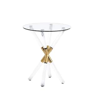 Dalton 22 in. L Round Glass Top End Table in Gold