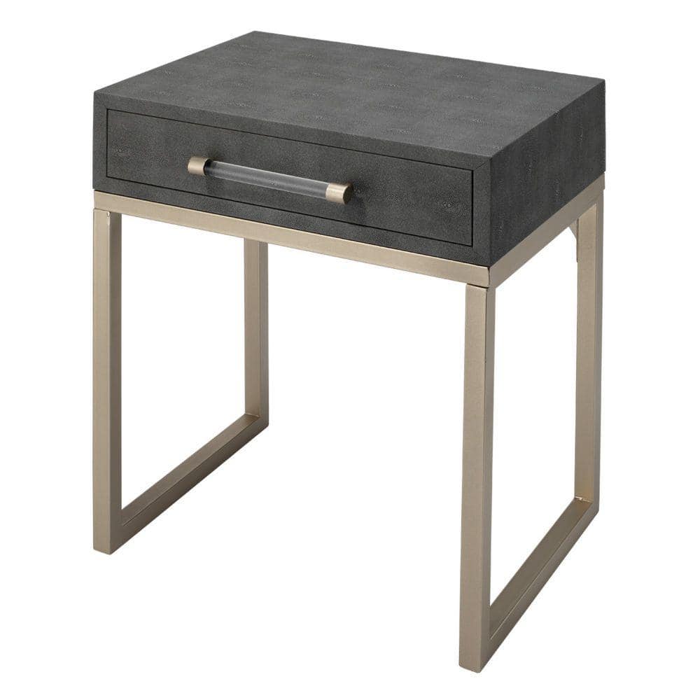 Benjara 19 In. Gray Rectangle Faux Leather End Table With Metal Base ...