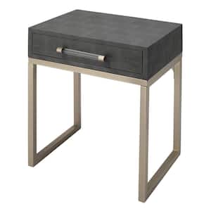 19 in. Gray Rectangle Faux Leather End Table with Metal Base