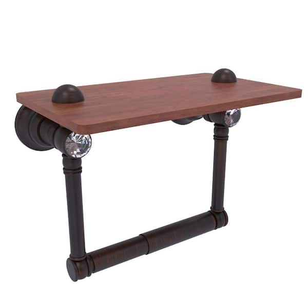 Allied Brass Carolina Crystal Collection Wall Mounted Toilet Paper Holder in Venetian Bronze with Wood Shelf
