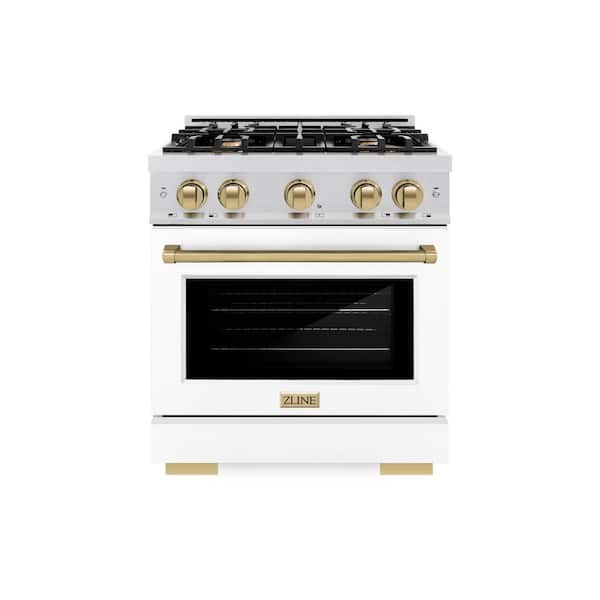 ZLINE Kitchen and Bath Autograph 30 in. Select Gas Range with 4 Burners and Convection Gas Oven in Satin Steel with White and Bronze Accents