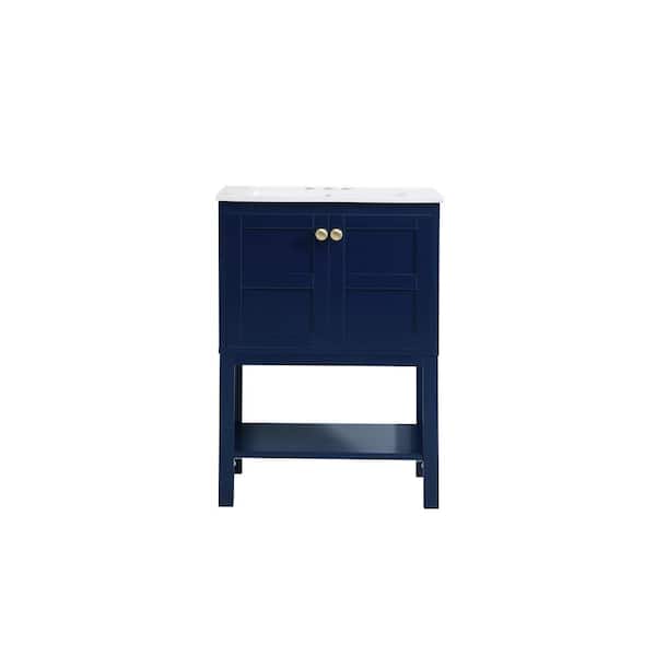 Unbranded Timeless Home 24.375 in. W x 18.5 in. D x 33.375 in. H Single Bathroom Vanity in Blue with White Ceramic Top and Basin