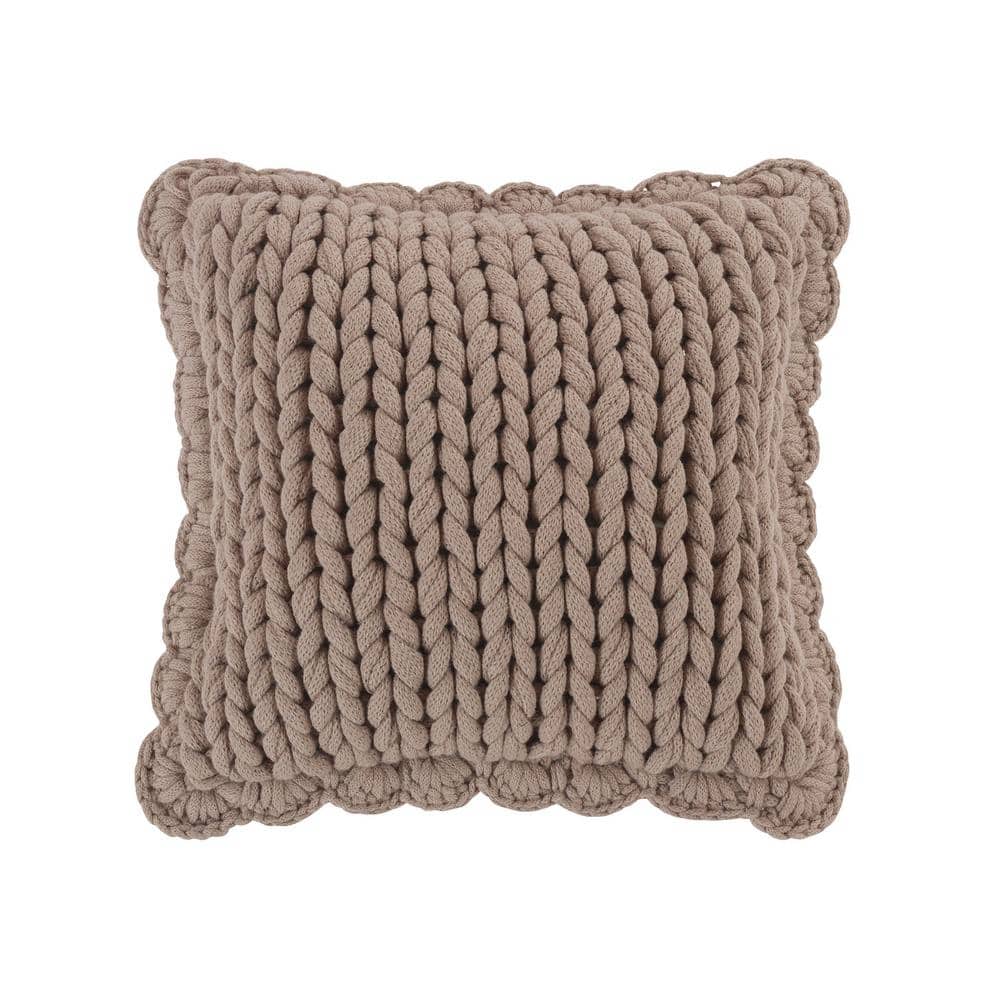 Taupe Chunky Knit Square Acrylic Throw Pillow