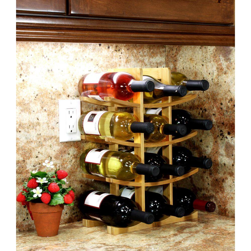 Natural Bamboo 12-Bottle Countertop Wine Rack