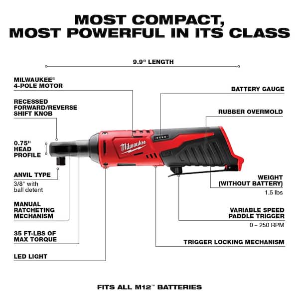Milwaukee - M12 FUEL SURGE 12V Lithium-Ion Brushless Cordless 1/4 in. Hex Impact Driver Compact Kit w/ M12 3/8 in. Ratchet