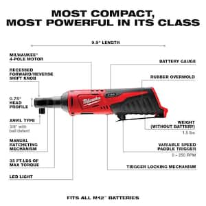 M12 FUEL 12-Volt Lithium-Ion 5/8 in. Brushless Cordless SDS-Plus Rotary Hammer Kit with M12 3/8 in. Ratchet