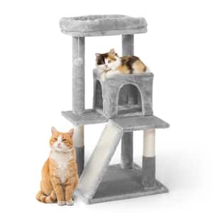 37 in. Light Grey Cat Tower for Indoor Cats, Modern Cute 37 in. Small Cat Tree with Widened Perch