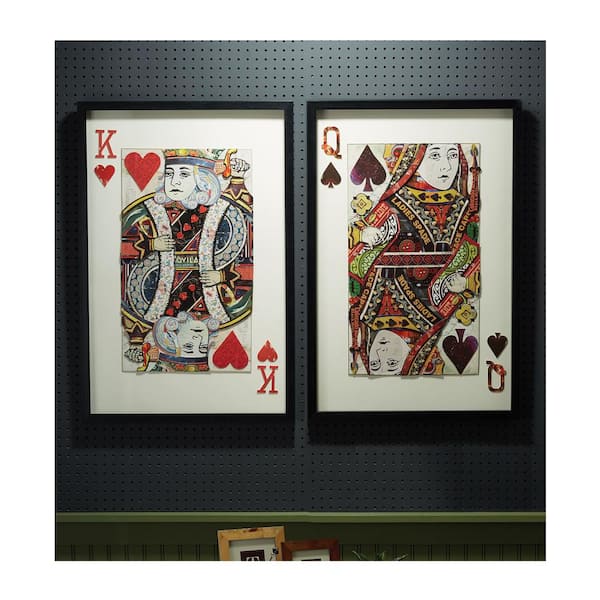 Two's Company 35 1/2 in. x 23 1/2 in Play Your Cards Right Set of 2 Playing Card Framed Paper Collages Wall Art: King and Queen