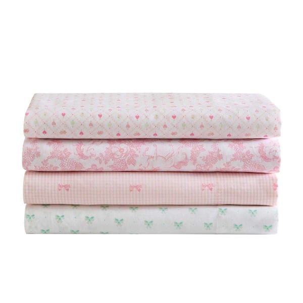 Laura Ashley Heart Geo Ditsy 4-Piece Pink/Green Microfiber Queen
