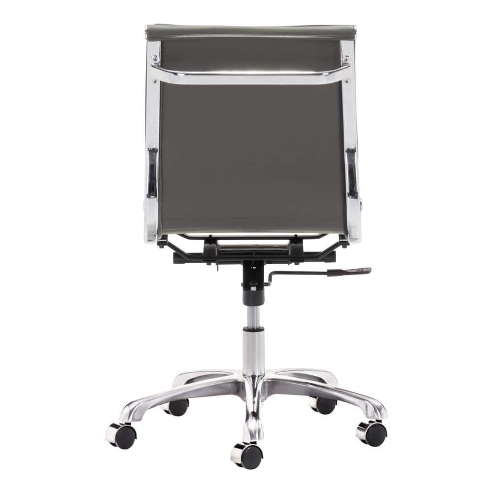 Gray Leather Armless Swivel Desk Chair with Metal Frame