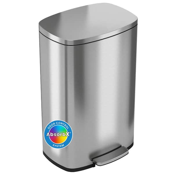 13 Gal. / 50 Liter Stainless Steel SoftStep Household Metal Trash Can with Odor Filter