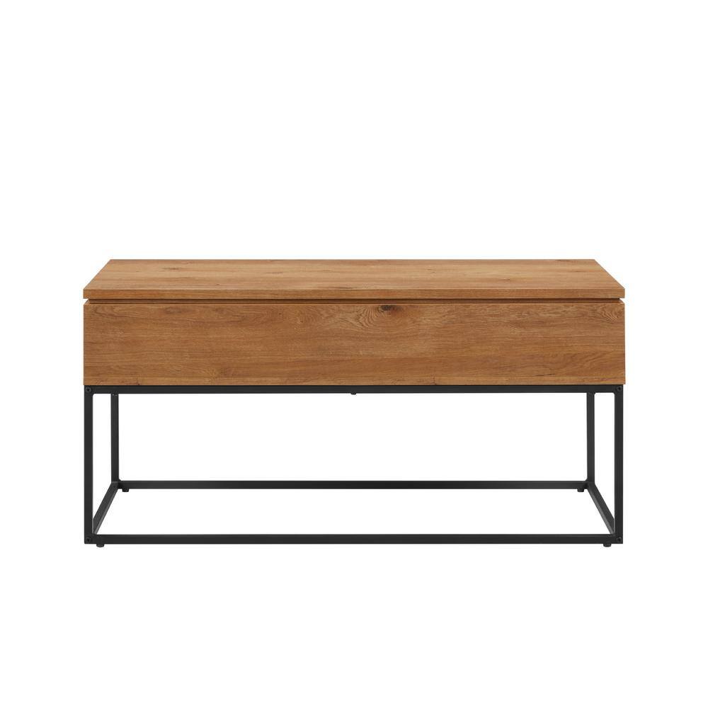 English Oak Lift-Top Coffee Table with Marble and Storage