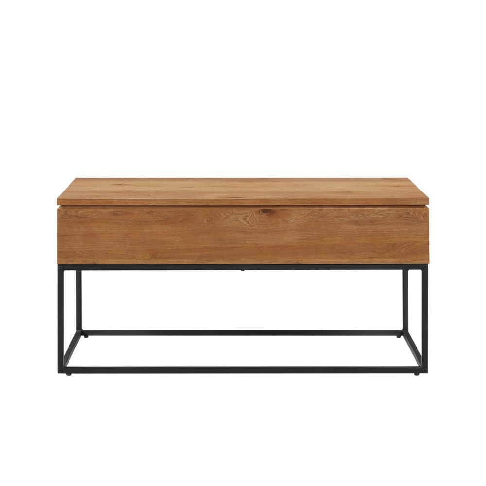 English Oak Lift-Top Coffee Table with Marble and Storage