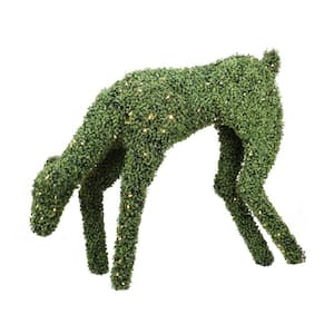42 in. Christmas Pre-Lit Boxwood Feeding Reindeer Outdoor Decoration with Warm White LED Lights