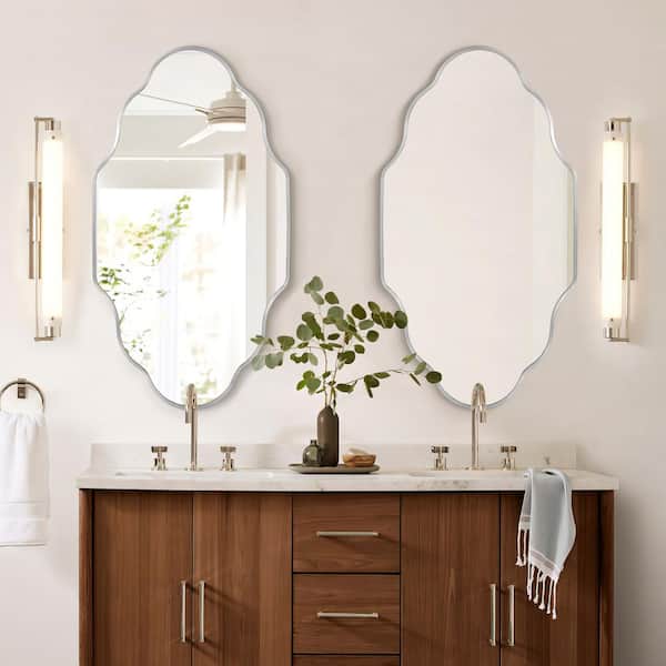 24 in. W x 36 in. H Scalloped Silver Aluminum Alloy Framed Wall Mirror Decorative Wall Mirror (2-Pieces)