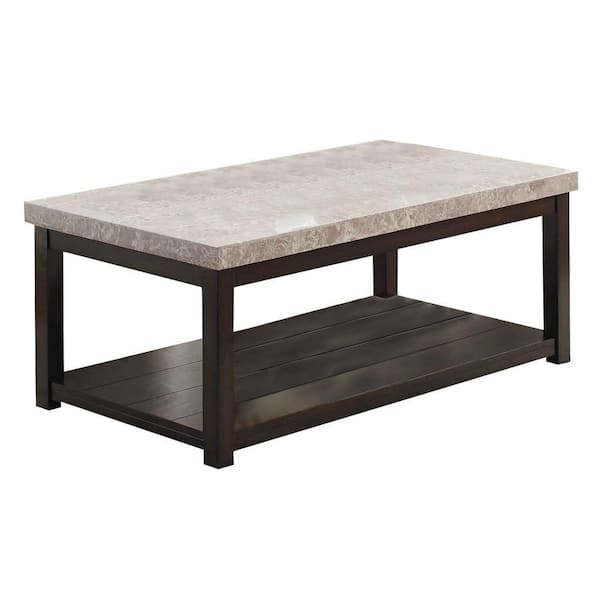 Benjara 48 in. Brown Rectangle Marble Top Coffee Table