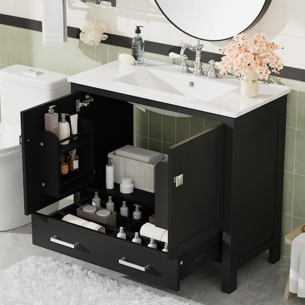 ZXDDMS 36 in. Single Sink Freestanding Black Bath Vanity with