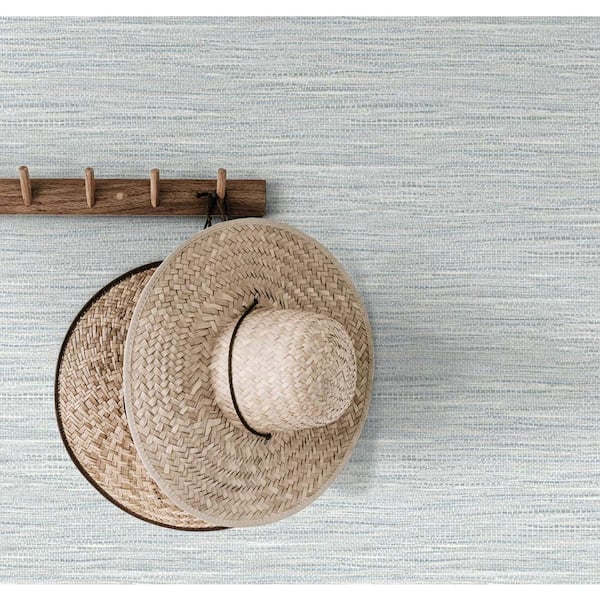 60.75 sq. ft. Tedlar Blue Mist Braided Faux Jute High Performance Vinyl Unpasted Wallpaper Roll