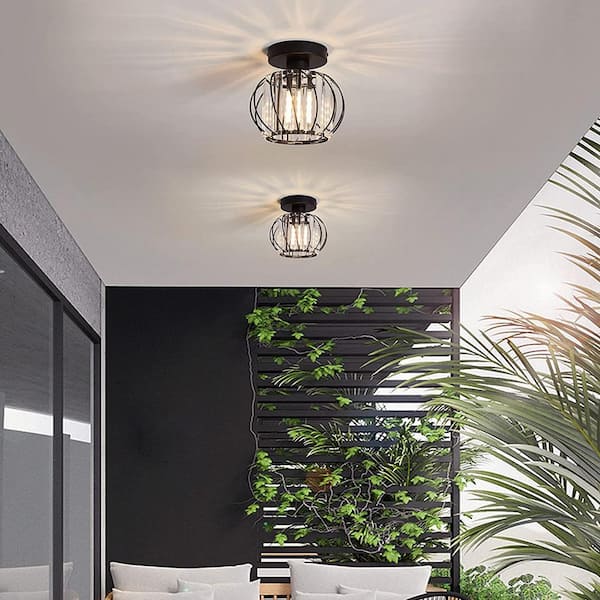 YANSUN 1-Light Modern Black Semi Flush Mount Ceiling Light Fixture